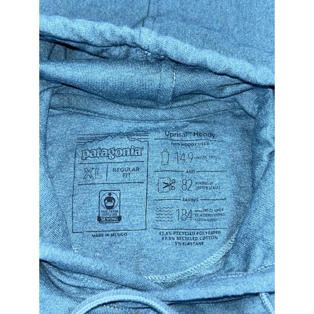 Patagonia Uprisal Hoodie Mens XL Blue Fleece Pullover Sleeve Logo Graphic Print - Picture 2 of 6